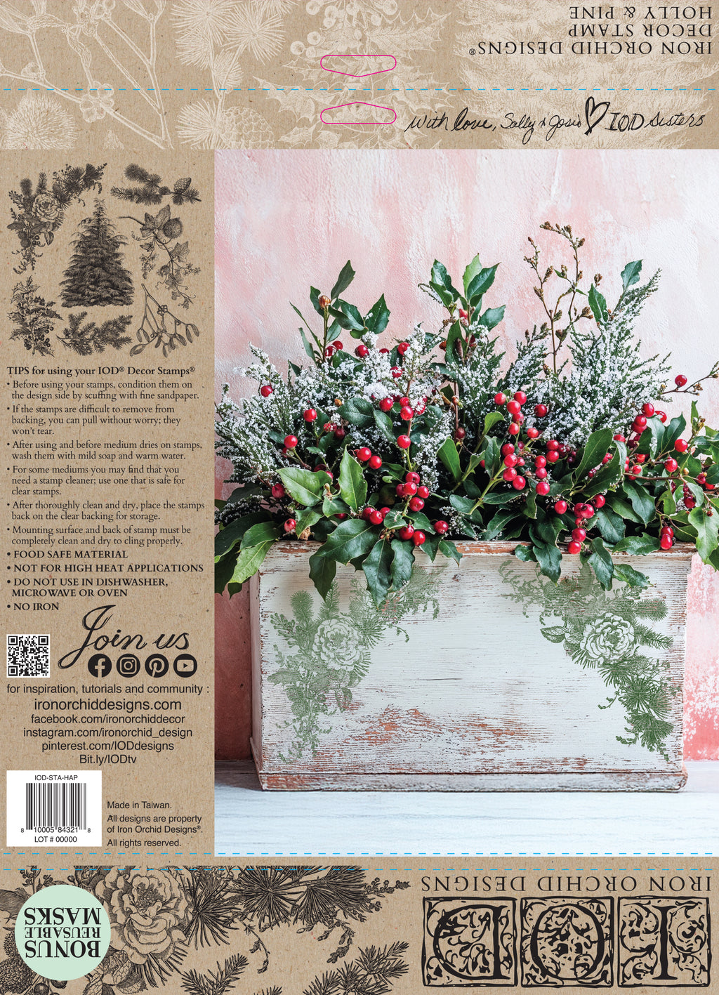 Holly & Pine Stamp Set, Iron Orchid Designs, Stamp Set NEW Christmas IOD