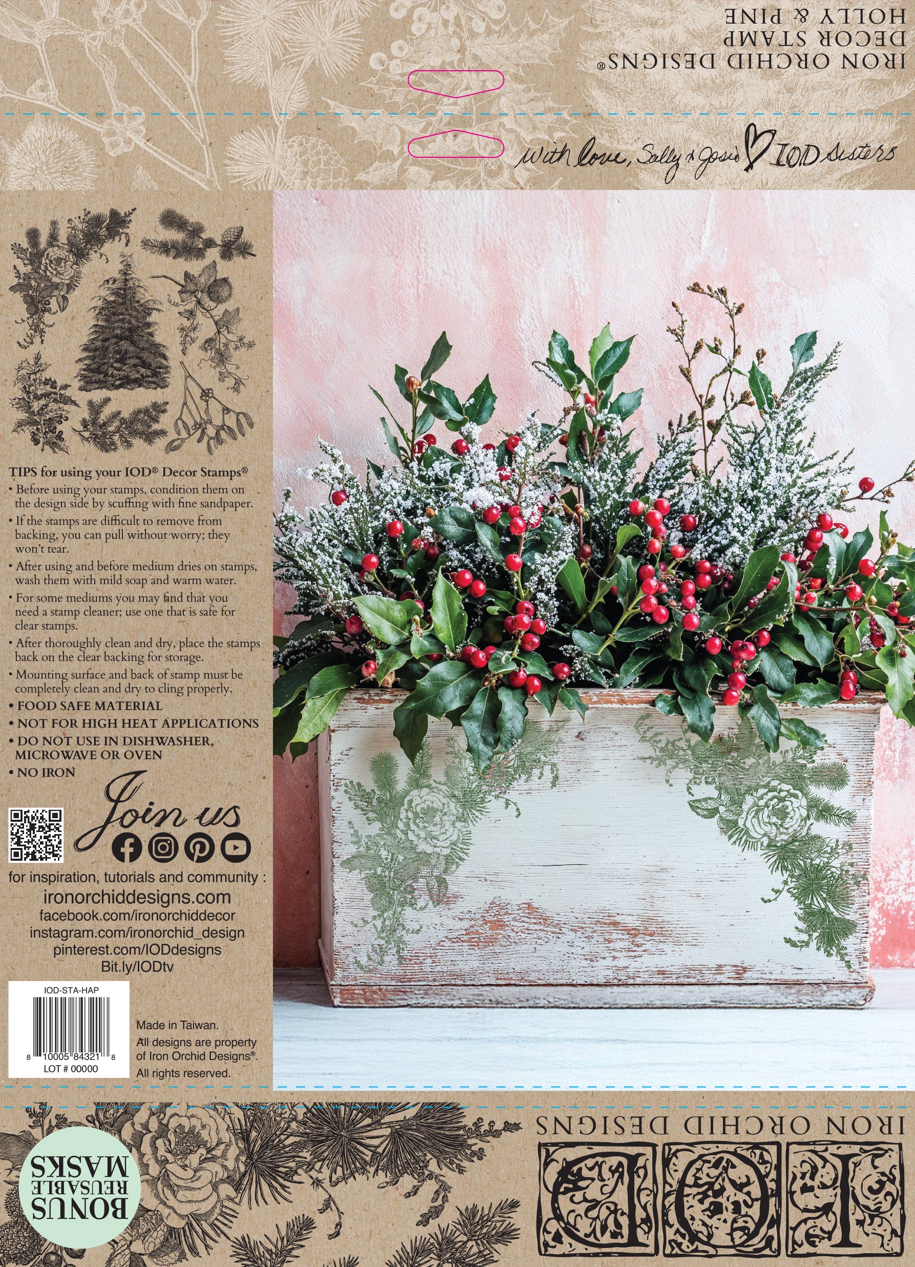 Holly & Pine Stamp Set, Iron Orchid Designs, Stamp Set NEW Christmas IOD
