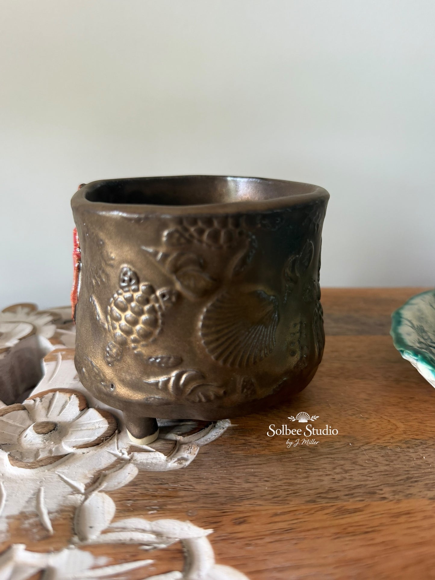 Handmade Coastal Succulent Pot | Planter - Ocean Inspired Ceramic Footed Pot