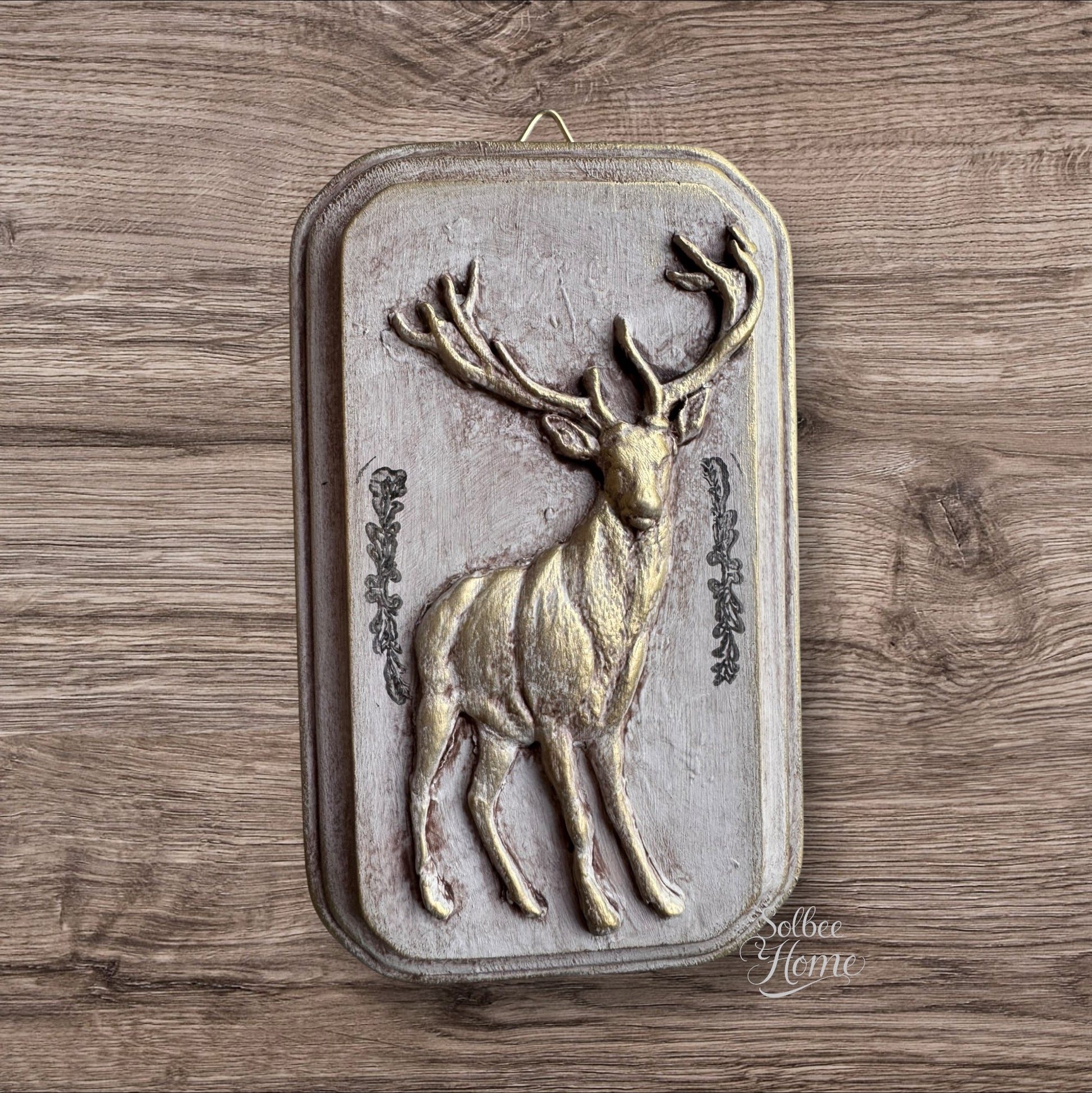 Deer Mini Plaque, Collage Wall, Relief Plaque, Wall Decor, Handcrafted, Gold Accent Stag, Buck
