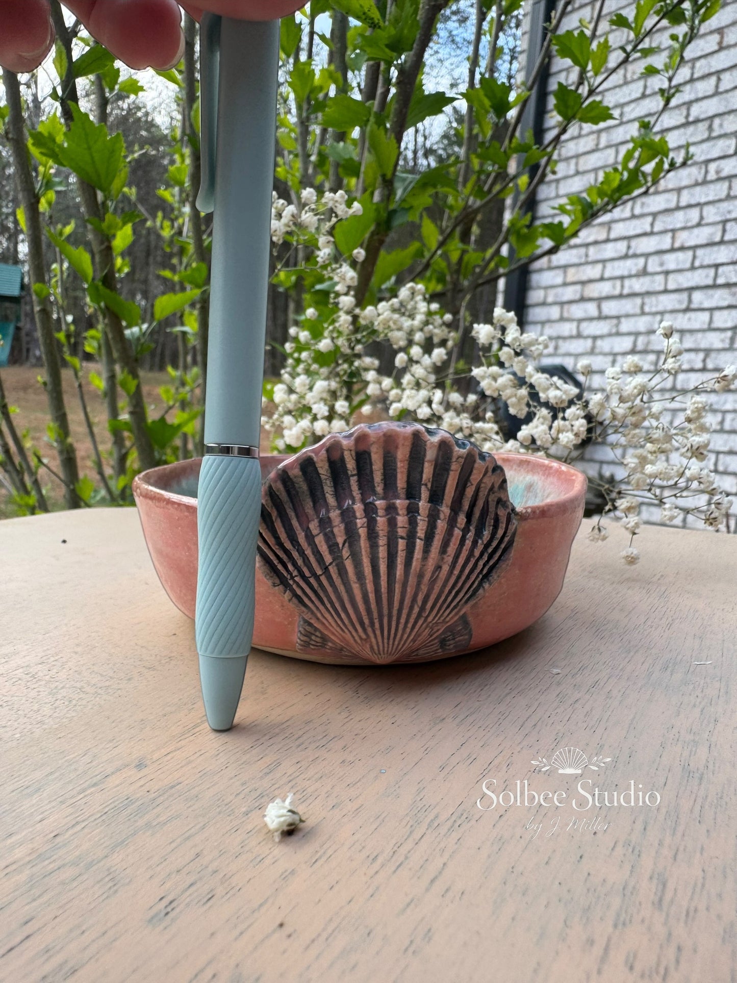 Handmade Ceramic Shell Trinket Dish – Rose Glaze Ring Holder, Rustic Boho Decor