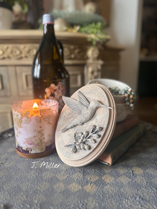 Vintage-Style Hummingbird Wall Plaque, French Country, Collage Wall, Relief Plaque, Wall Decor, Handcrafted, White, Shabby Chic