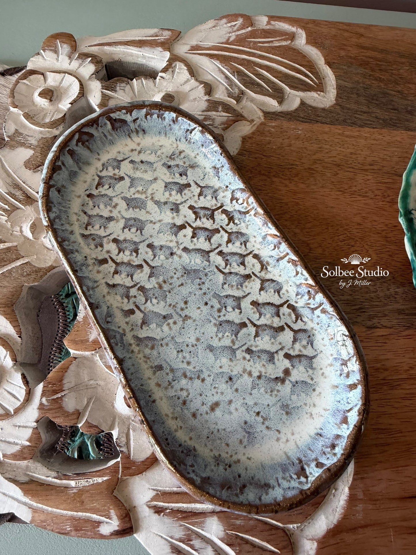 Handmade Cat Pattern Ceramic Tray | Stoneware Catchall Dish | Cat Lover Gift | Jewelry Tray | Spoon Rest | Trinket