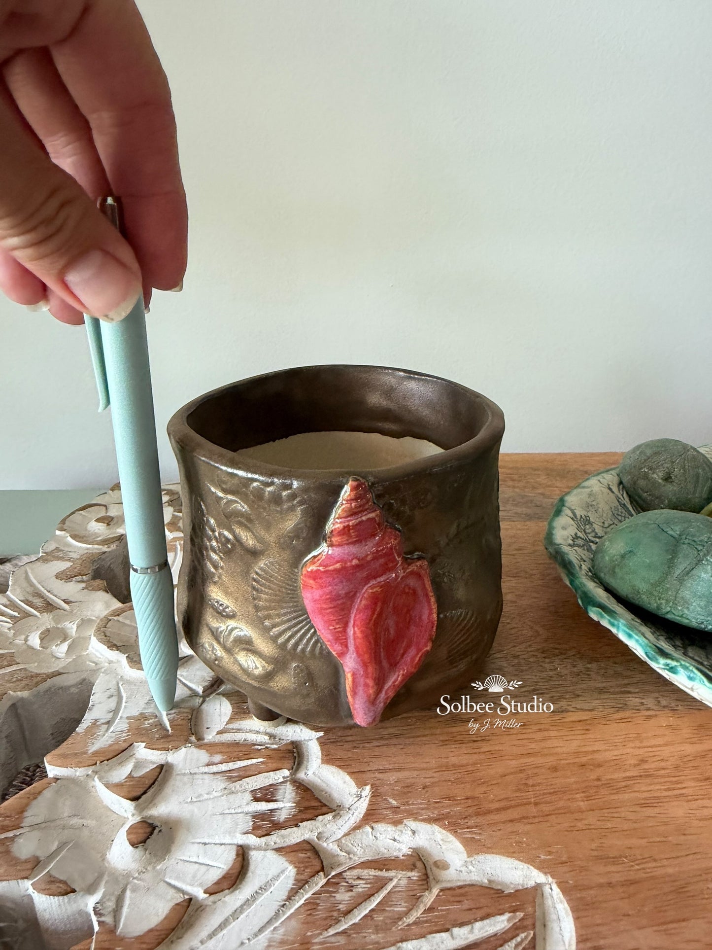 Handmade Coastal Succulent Pot | Planter - Ocean Inspired Ceramic Footed Pot
