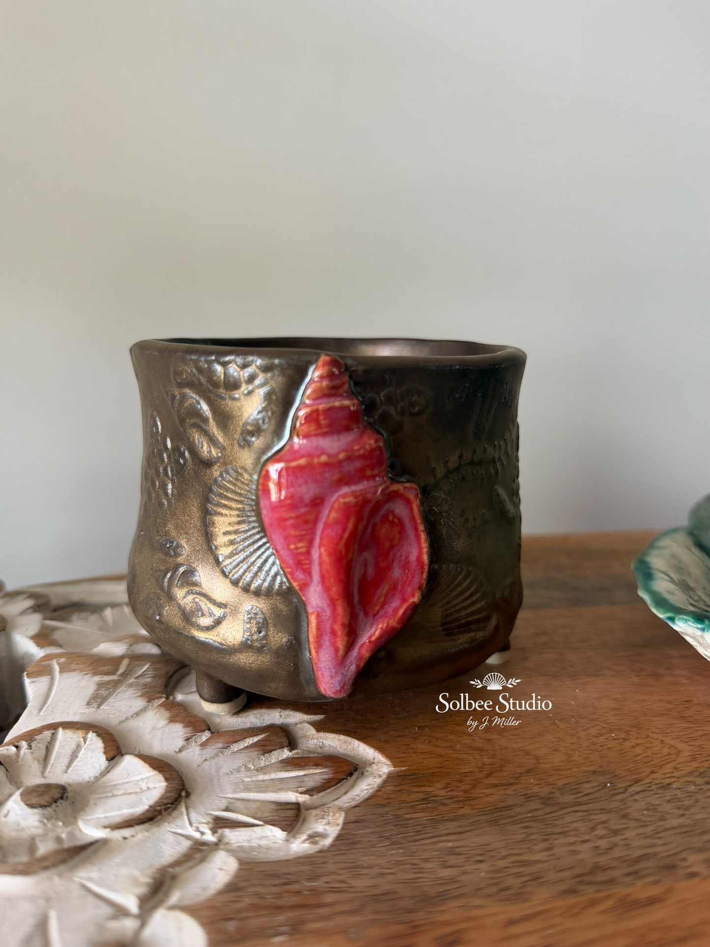 Handmade Coastal Succulent Pot | Planter - Ocean Inspired Ceramic Footed Pot