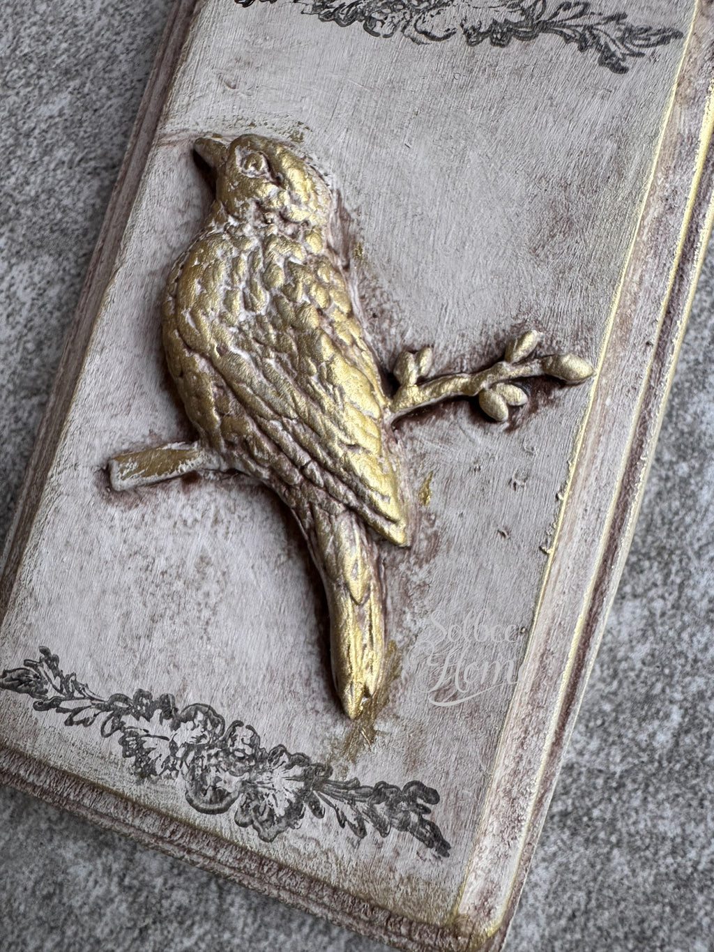 French Country Bird Mini Plaque, Collage Wall, Relief Plaque, Wall Decor, Handcrafted
