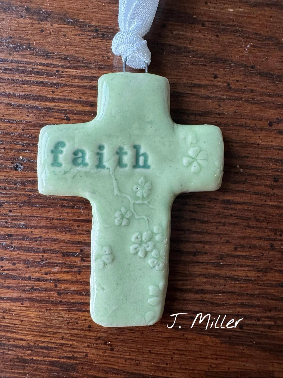Easter Ornament, Pottery, Handmade, Cross, Faith