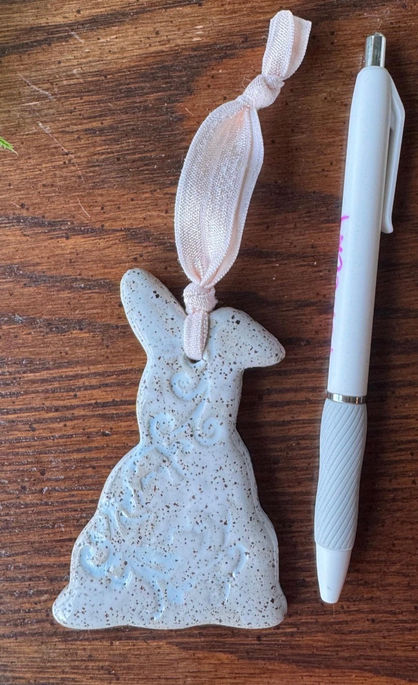 Handmade Ceramic Bunny Ornament, Pottery, Spring, Easter, Rabbit