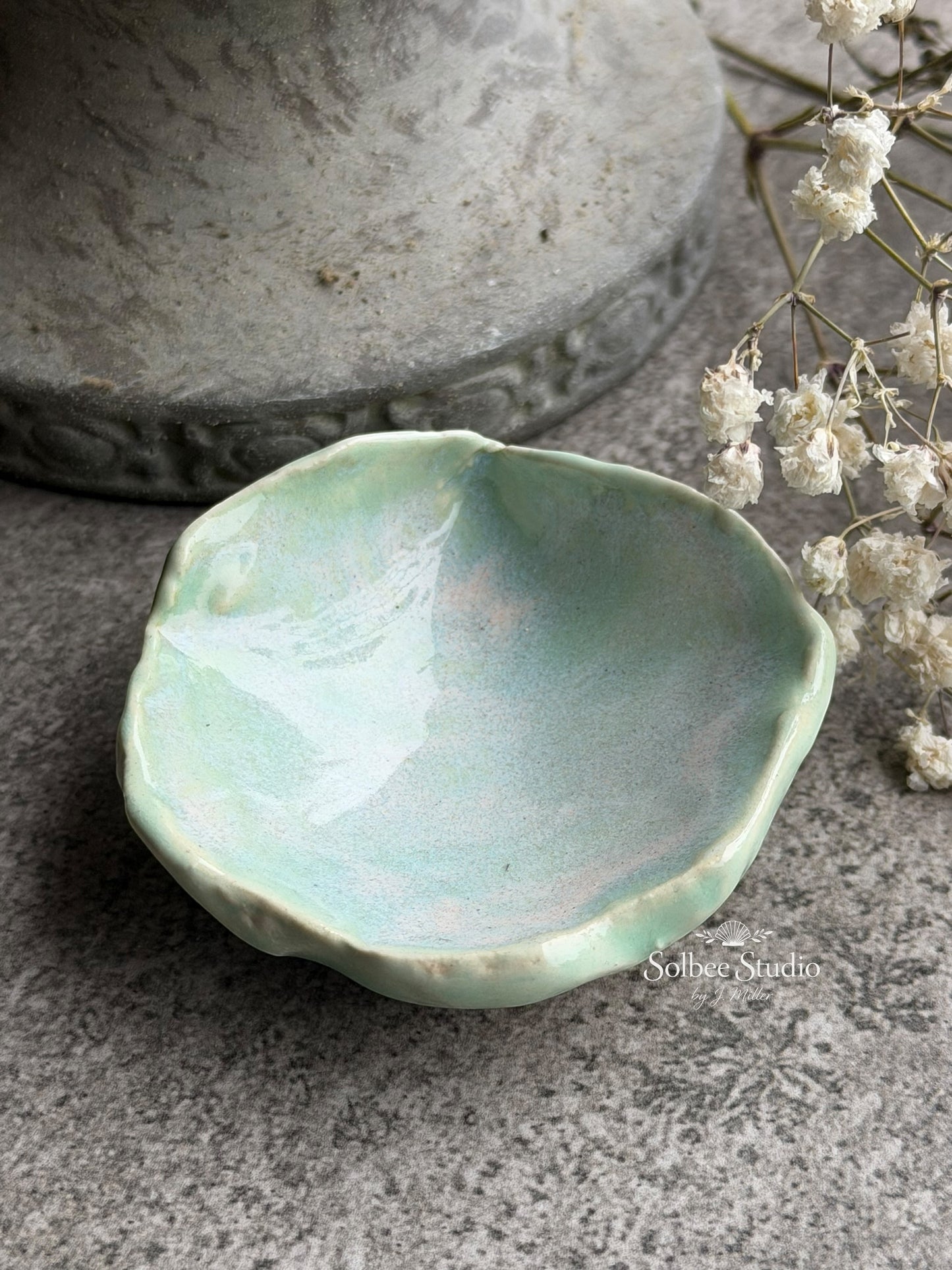 Handmade Ceramic Ring Dish | Soft Seafoam Trinket Bowl | Minimal Coastal Jewelry Holder | Organic Pottery Catchall | Beach Inspired Decor