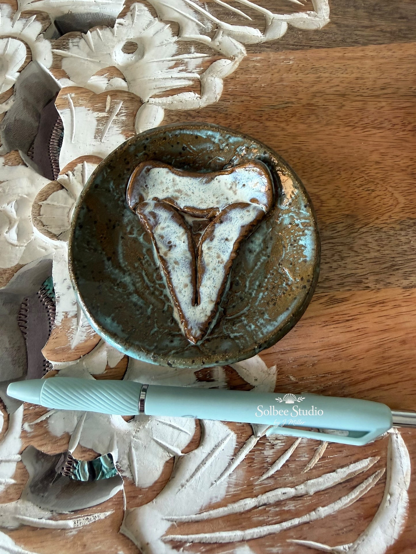 Handmade Shark Tooth Ring Dish | Ceramic Trinket Dish | Coastal Jewelry Holder | Beach Decor | Shark Lover Gift | Stoneware Catchall