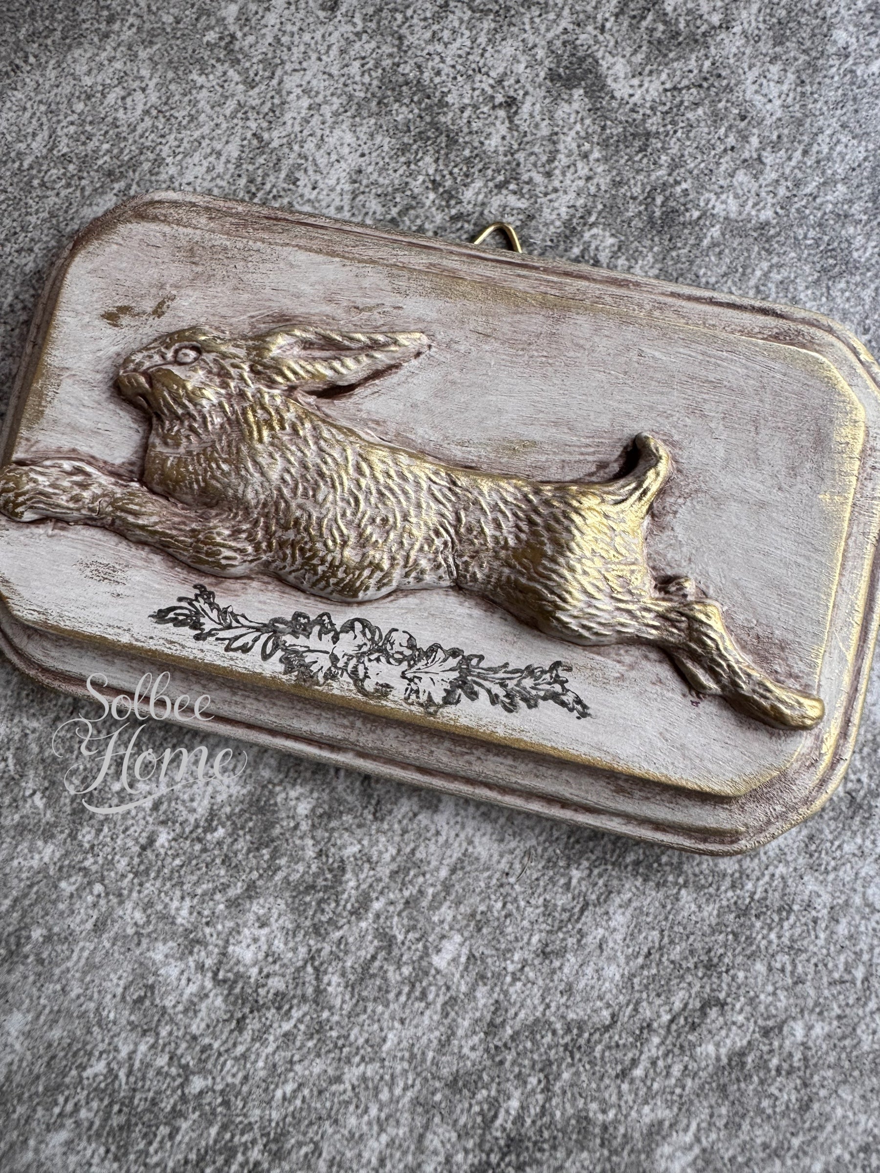 Vintage Style French Country Rabbit Plaque, Collage Wall, Relief Plaque, Wall Decor, Handcrafted, Aged, Bunny