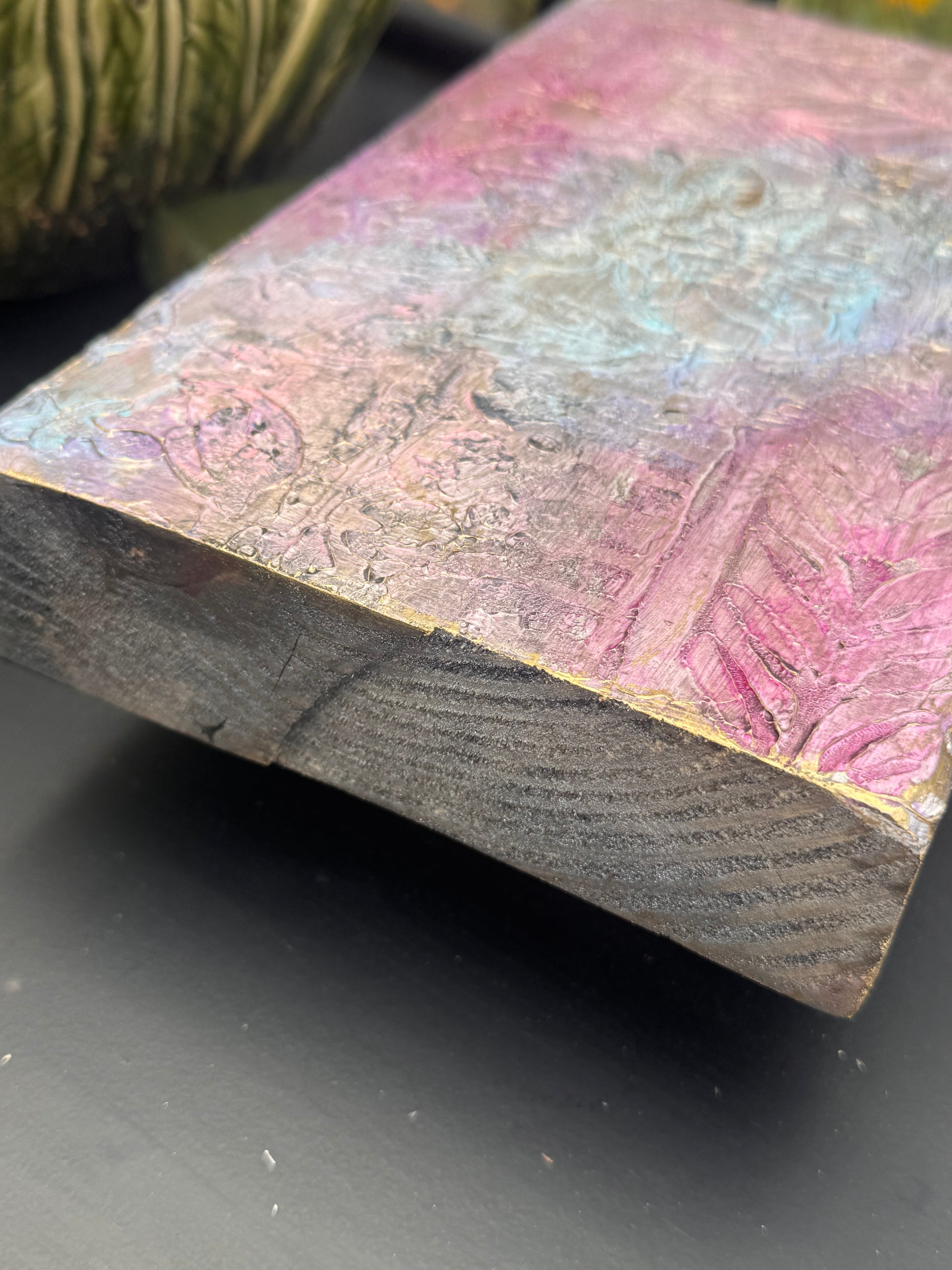 Handmade Textured Relief Art | Shimmery Botanical Boho Relief | Mixed Media Boho Decor
