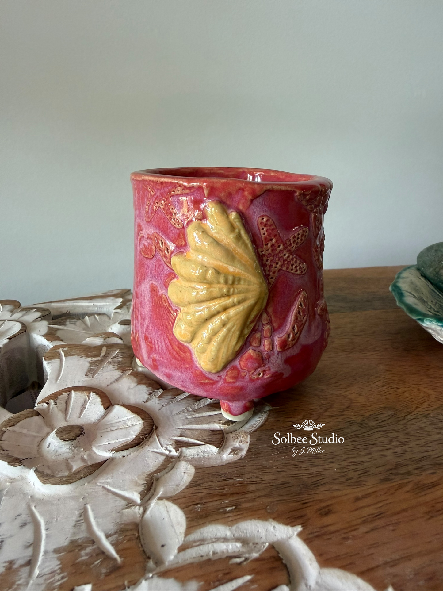 Handmade Coastal Succulent Pot | Planter - Ocean Inspired Ceramic Small Footed Pot