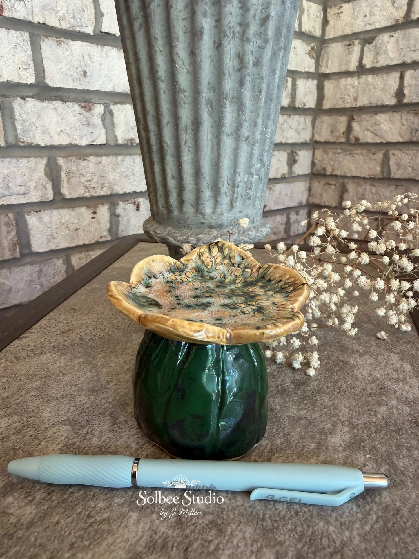 Desert Bloom Ring Dish | Handmade Ceramic Cactus Flower Trinket Holder, Paper weight, Garden Decor