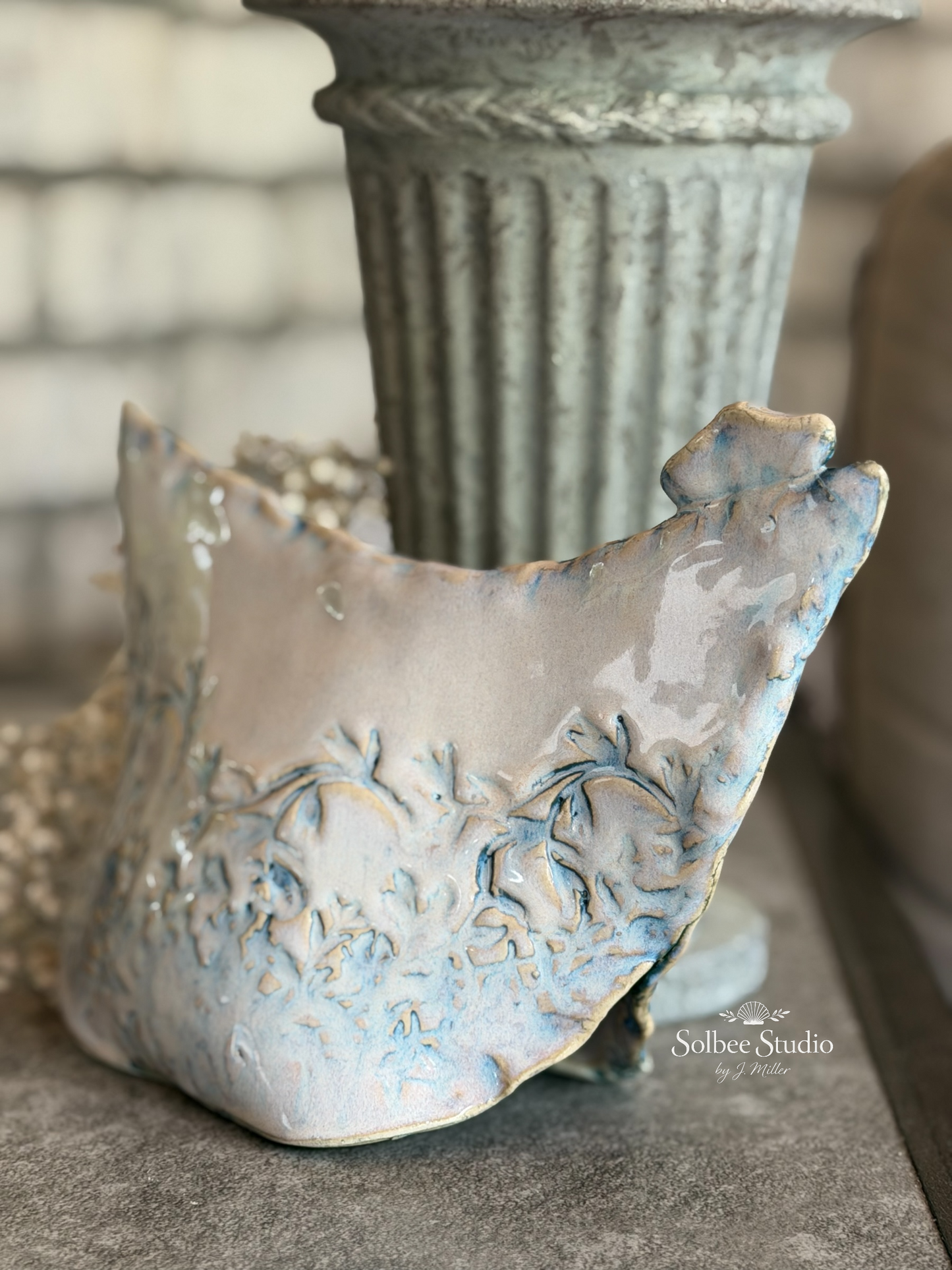 Handbuilt Ceramic Chicken Sculpture | Whimsical Farmhouse Pottery Art | Floral Textured Chicken