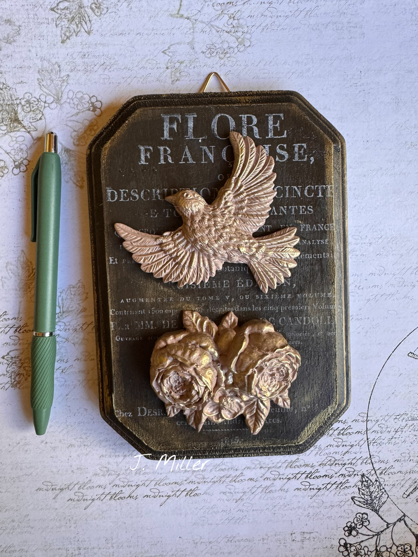 French Country Dusty Pink and Brown Bird Wall Plaque: Shabby Chic French Country Style Gallery Wall