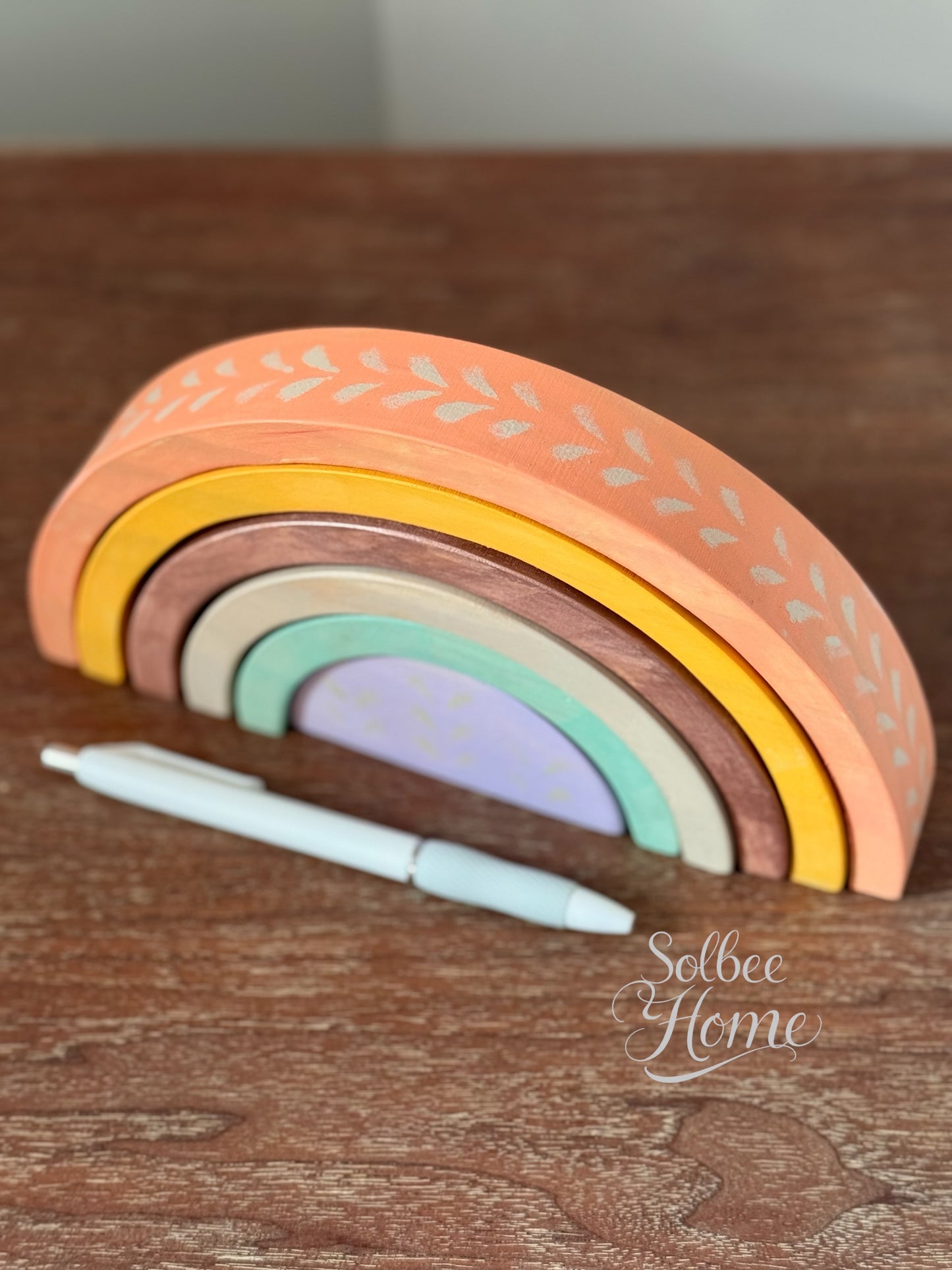 Wooden Rainbow Stack - Boho Decor, Handpainted
