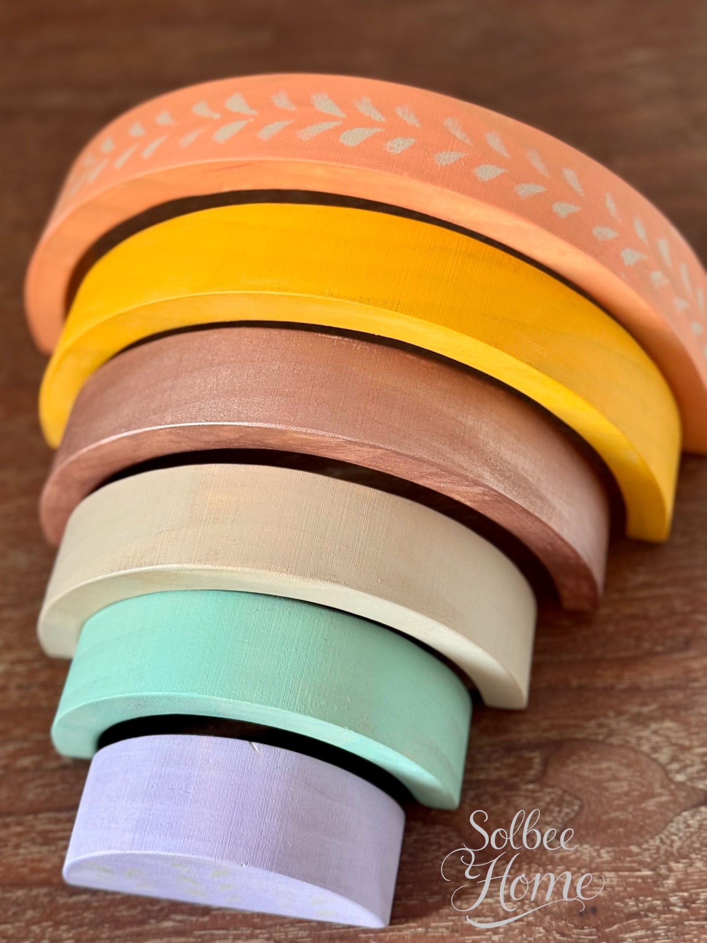 Wooden Rainbow Stack - Boho Decor, Handpainted
