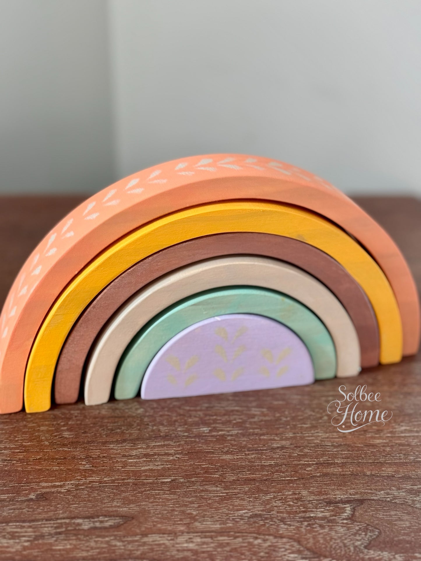 Wooden Rainbow Stack - Boho Decor, Handpainted