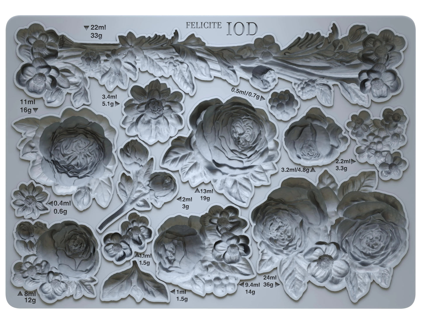 Felicite Floral Mould IOD, Iron Orchid Designs Mold, 5" x 7"
