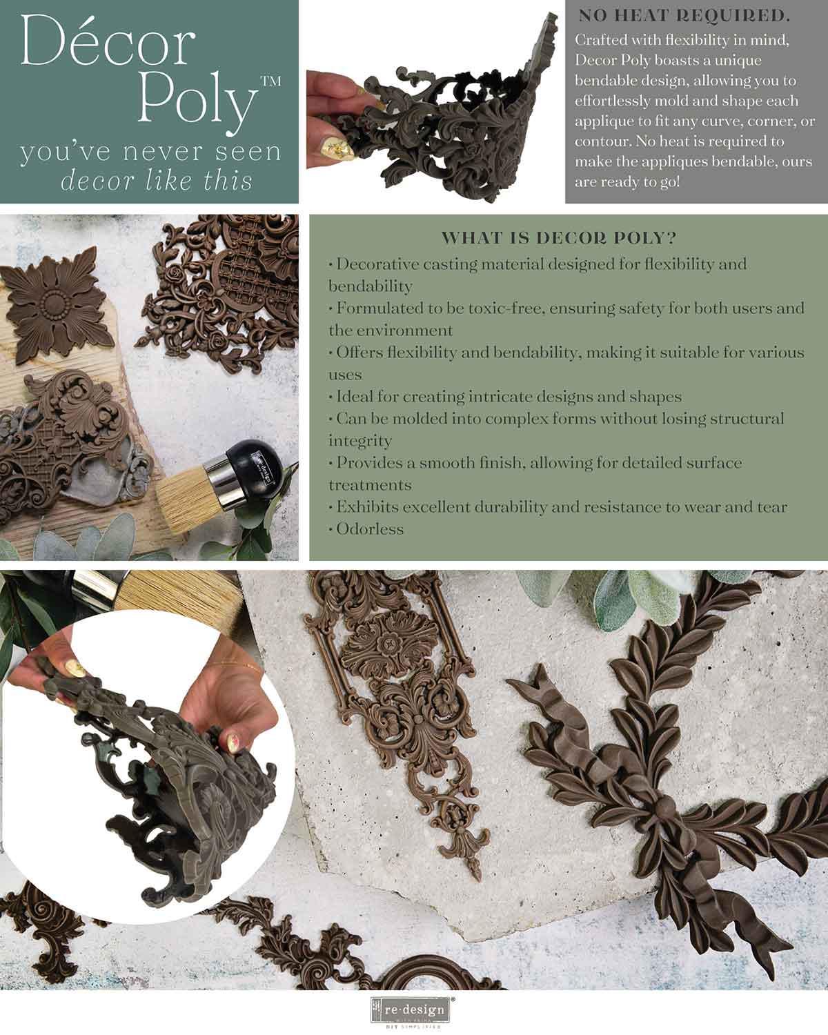 Delicate Motif, Decor Poly, Applique, Redesign with prima, 10" x 7.9" x 0.26"