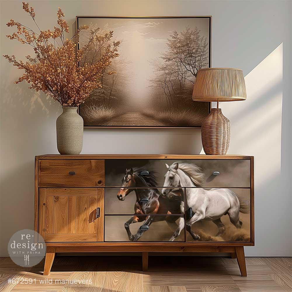 Wild Maneuvers, A1 Decoupage Fiber, 1 sheet, 23.4″x33.1″ ReDesign With Prima, Furniture Upcycling DIY Decor Decoupage Craft Horses