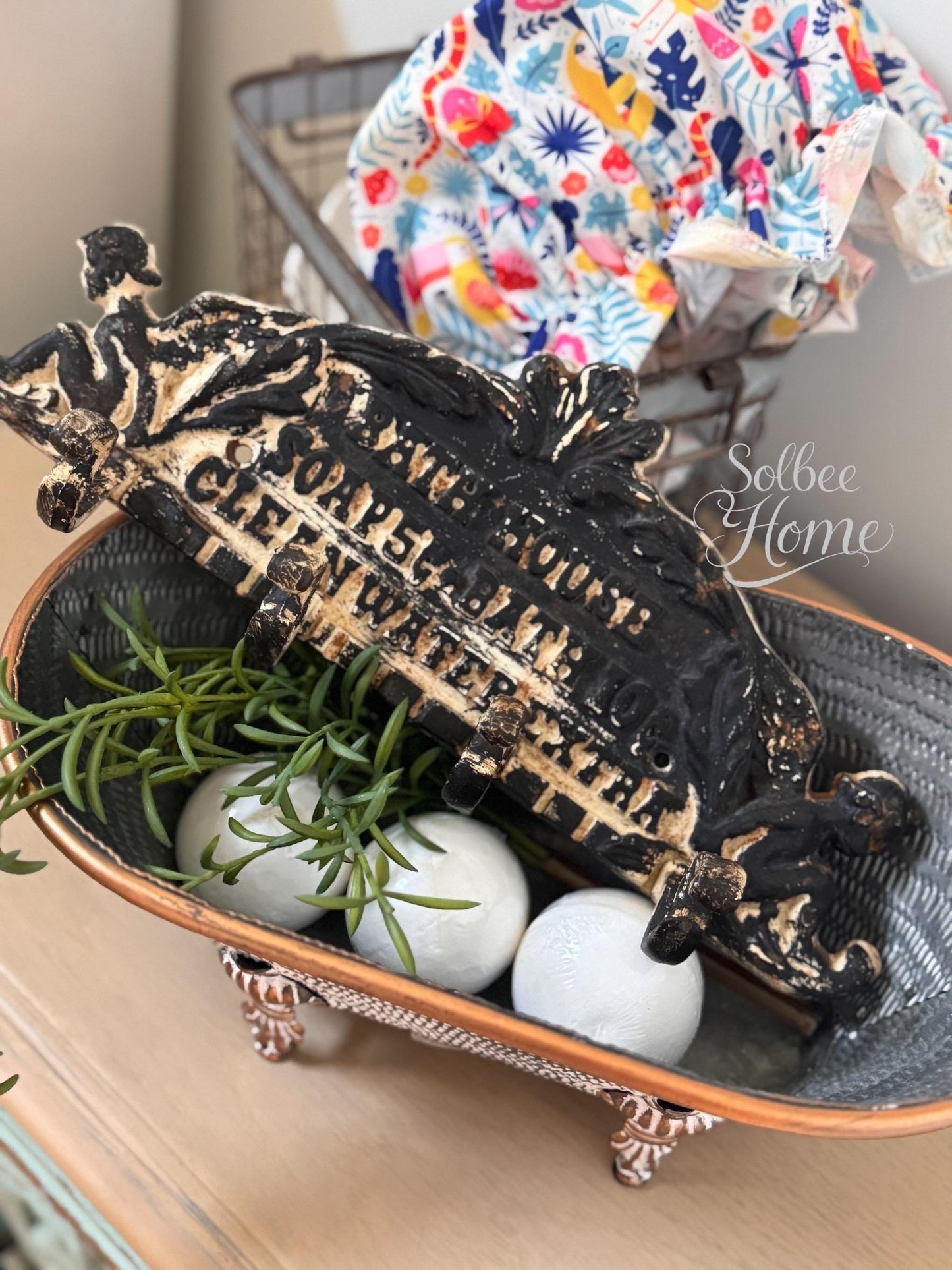 Antique Cast Iron Towel Hook Rack: Rustic Farmhouse Bathroom Decor