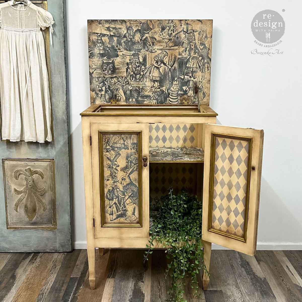 Dreaming In Wonderland, Decoupage Fiber, 1 sheet, 19.5″x30″ ReDesign With Prima, Furniture Upcycling DIY Decor Decoupage Craft Wonderland