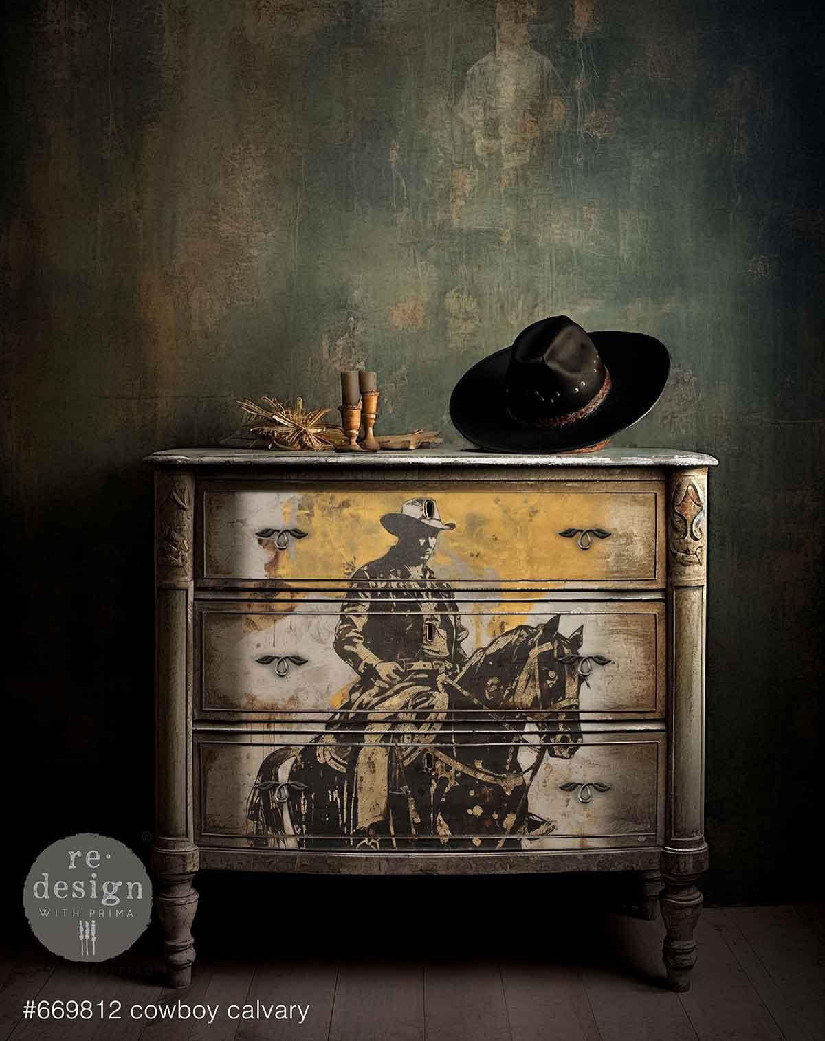 Cowboy Cavalry, A1 Decoupage Fiber, 1 sheet, 23.4″x33.1″ ReDesign With Prima, Furniture Upcycling DIY Decor Decoupage Craft Horse, Western