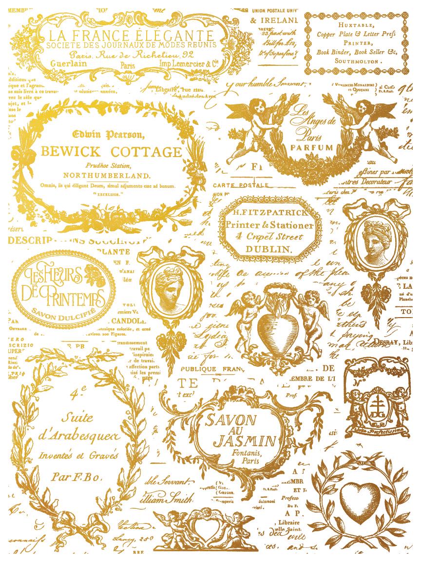 IOD Gilded Etiquettes Gold FoilTransfer pack Iron Orchid Designs