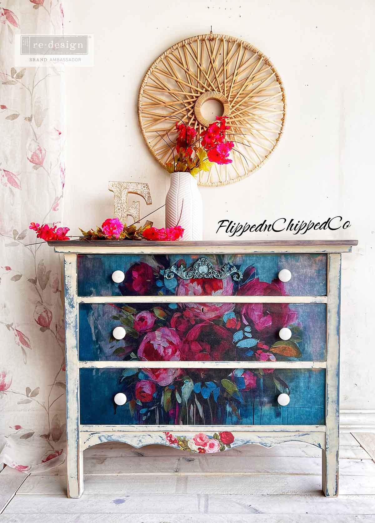 Burst of Color, A1 Decoupage Fiber, 1 sheet, 23.4″x33.1″ ReDesign With Prima, Furniture Upcycling DIY Decor Decoupage Craft Floral
