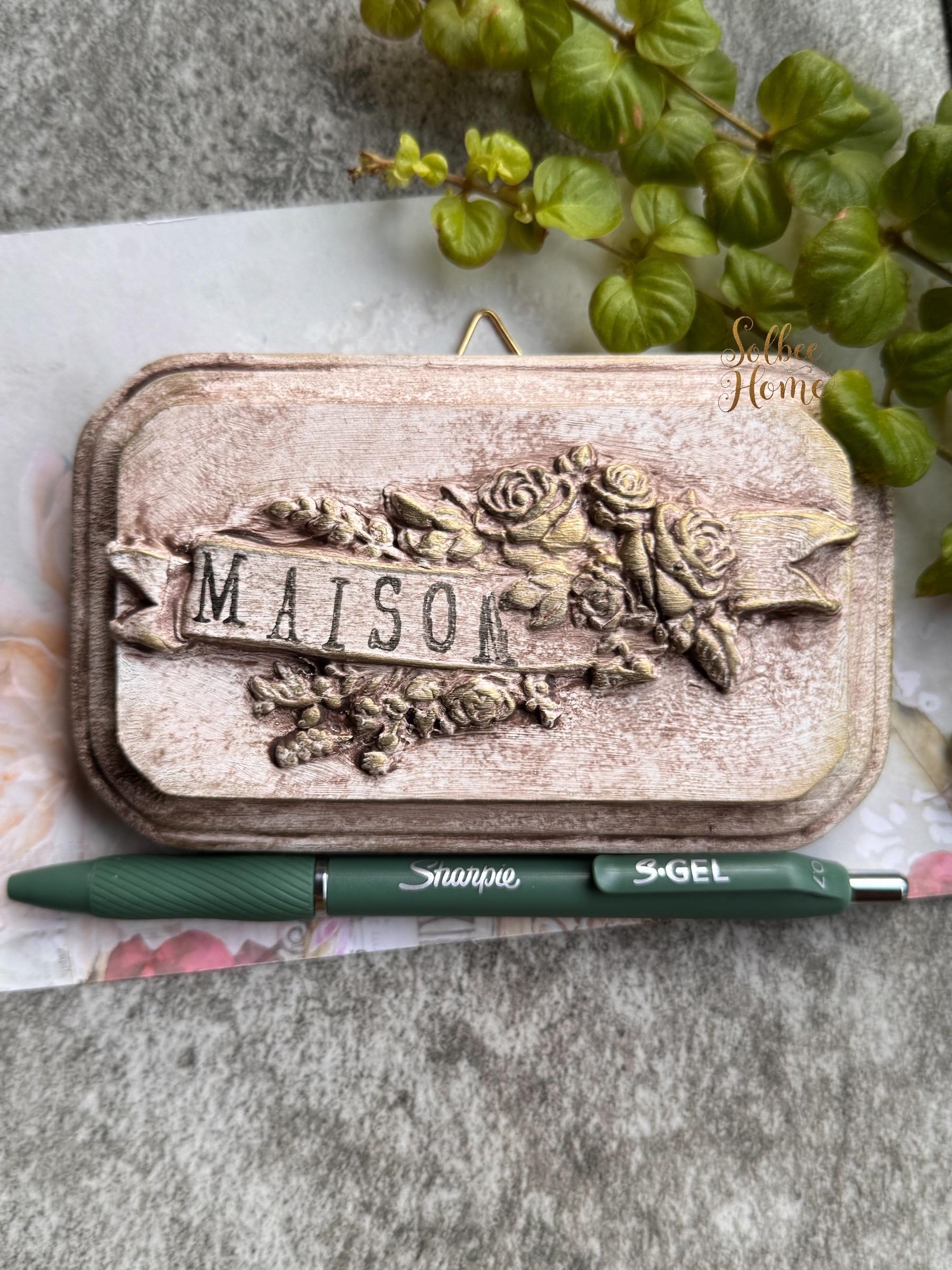 Vintage Style French Country Home Banner Plaque, Collage Wall, Relief Plaque, Wall Decor, Handcrafted, Aged, Florals, Roses, Maison