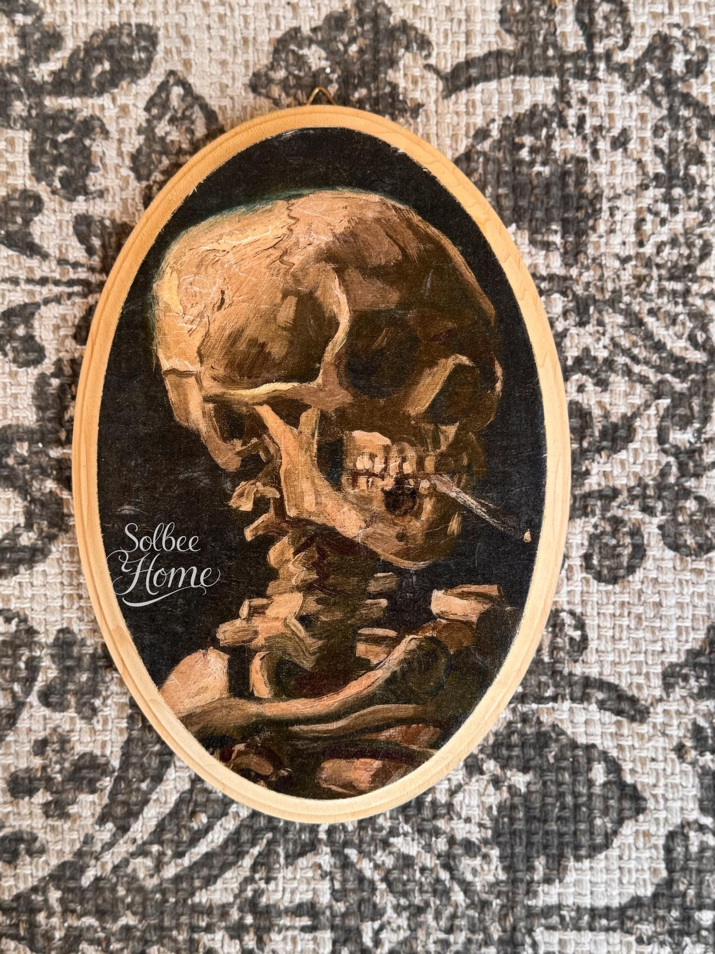 Van Gogh Moody Gallery Wall Decor, Oval Plaque, Skeleton Smoking, Gothic, Halloween