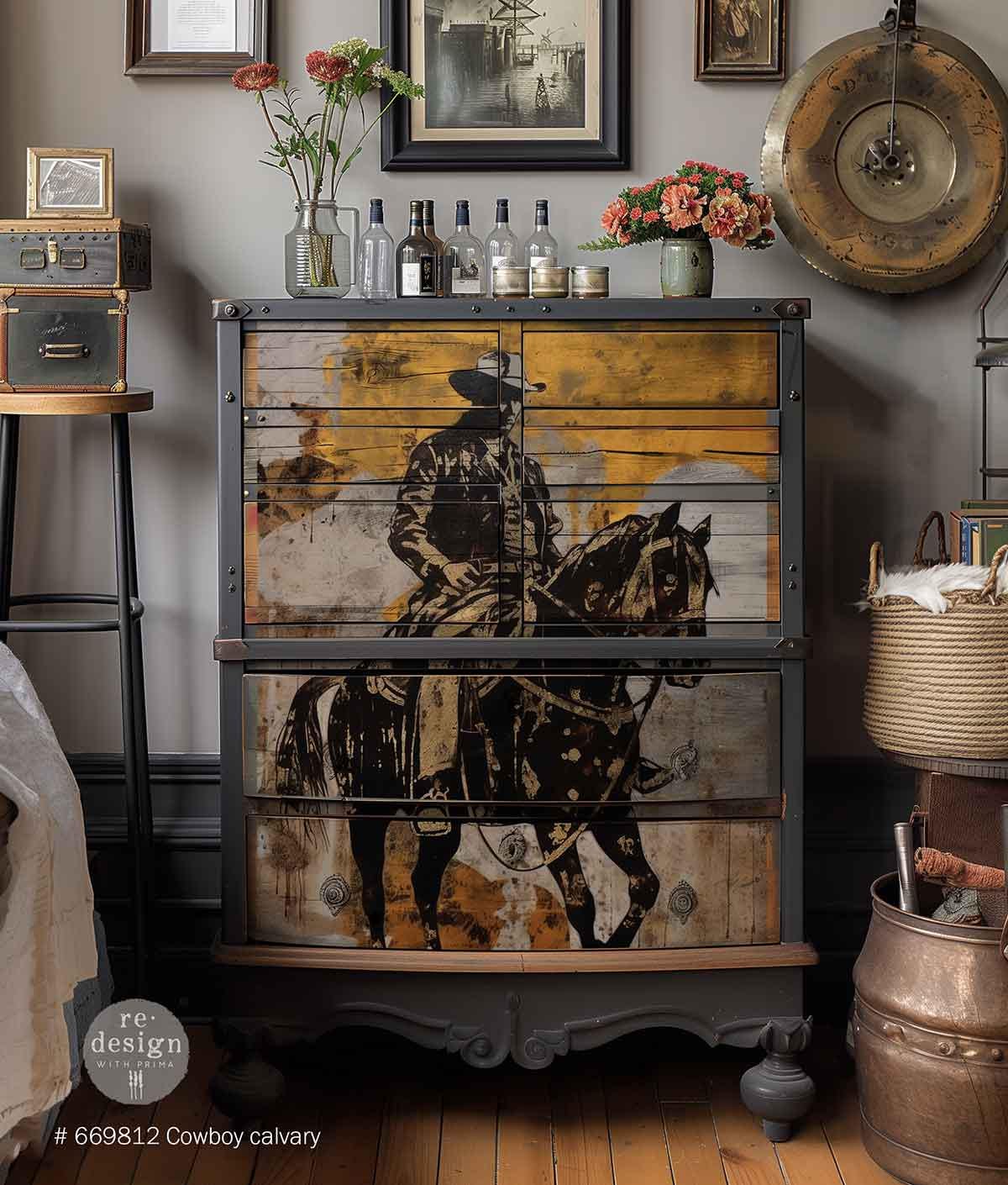 Cowboy Cavalry, A1 Decoupage Fiber, 1 sheet, 23.4″x33.1″ ReDesign With Prima, Furniture Upcycling DIY Decor Decoupage Craft Horse, Western