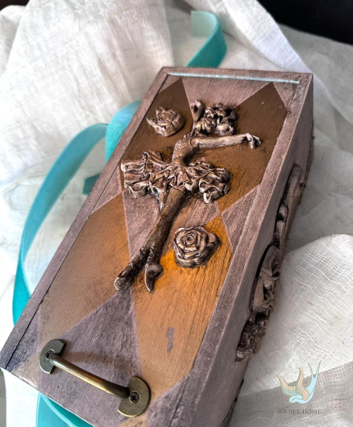 Ballerina Decorative Mini Box, Mixed Media Handmade Storage Box, Whismical