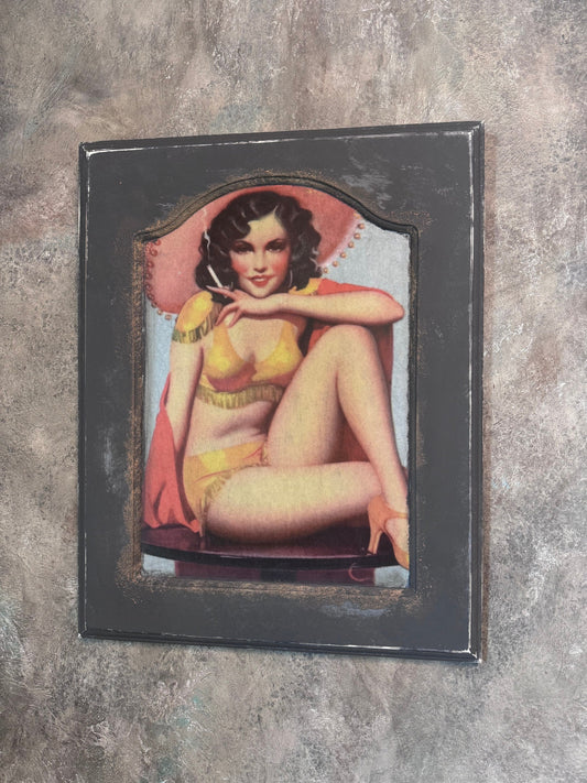 Vintage Style Pin Up Wall Decor, Wall Art, Mixed Media Upcycle