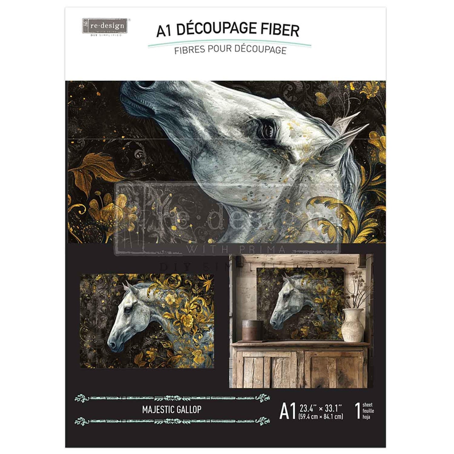 Majestic Gallop, A1 Decoupage Fiber, 1 sheet, 23.4″x33.1″ ReDesign With Prima, Furniture Upcycling DIY Decor Decoupage Craft Horse