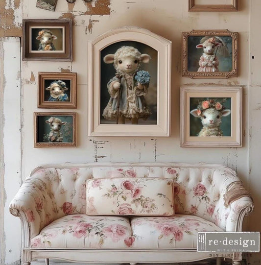 Shepherd's Cottage Charm A3 Decoupage Fiber Pack 3 sheets, ReDesign With Prima, Furniture Upcycling DIY Decor Decoupage Vintage Sheep