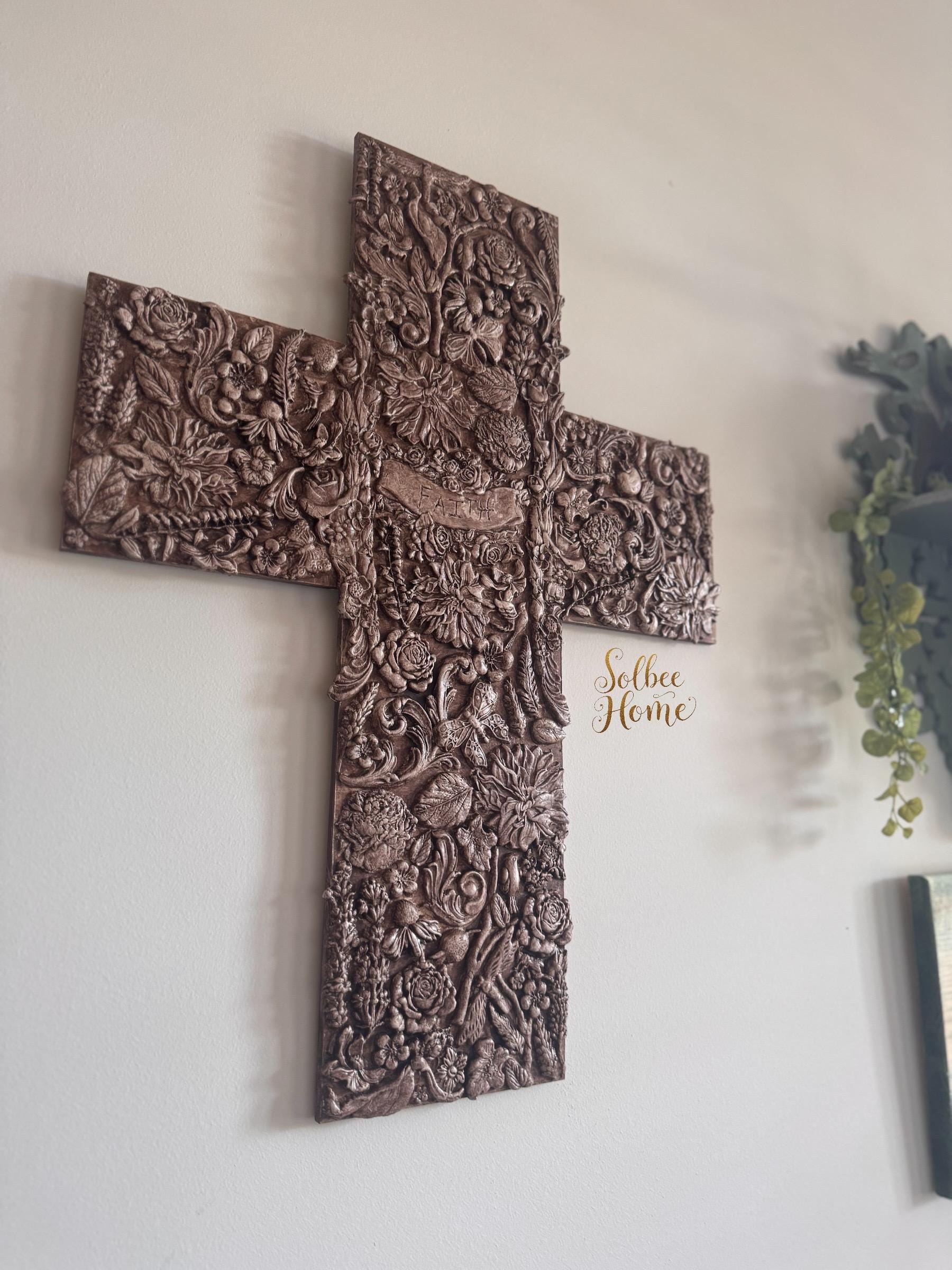 Handmade Cross Wall Decor, Mixed Media Art, Faith, Religious