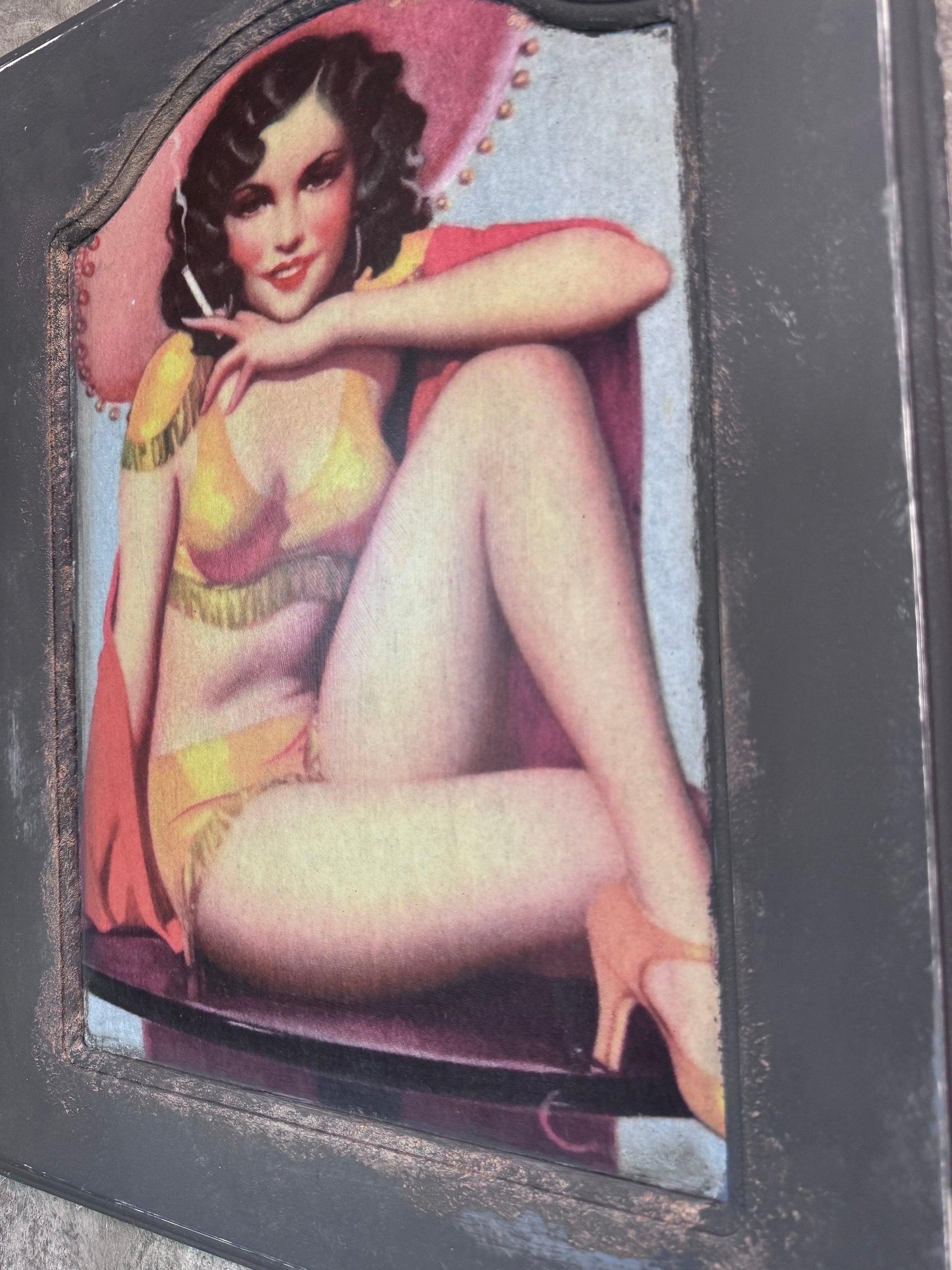 Vintage Style Pin Up Wall Decor, Wall Art, Mixed Media Upcycle
