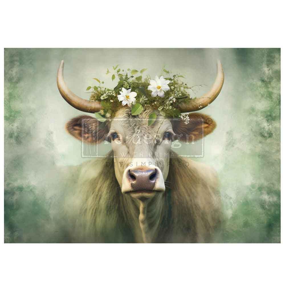 Bessie, A1 Decoupage Fiber, 1 sheet, 23.4″x33.1″ ReDesign With Prima, Furniture Upcycling DIY Decor Decoupage Craft Cow, Country, Western