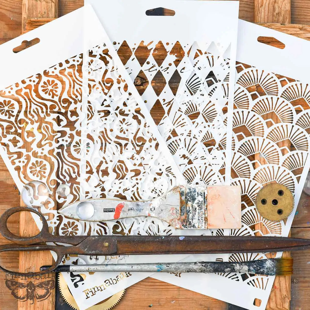 Limited Edition Finnabair Stencil Set – Decadent Walls – 3 stencils, 6″x9″ each