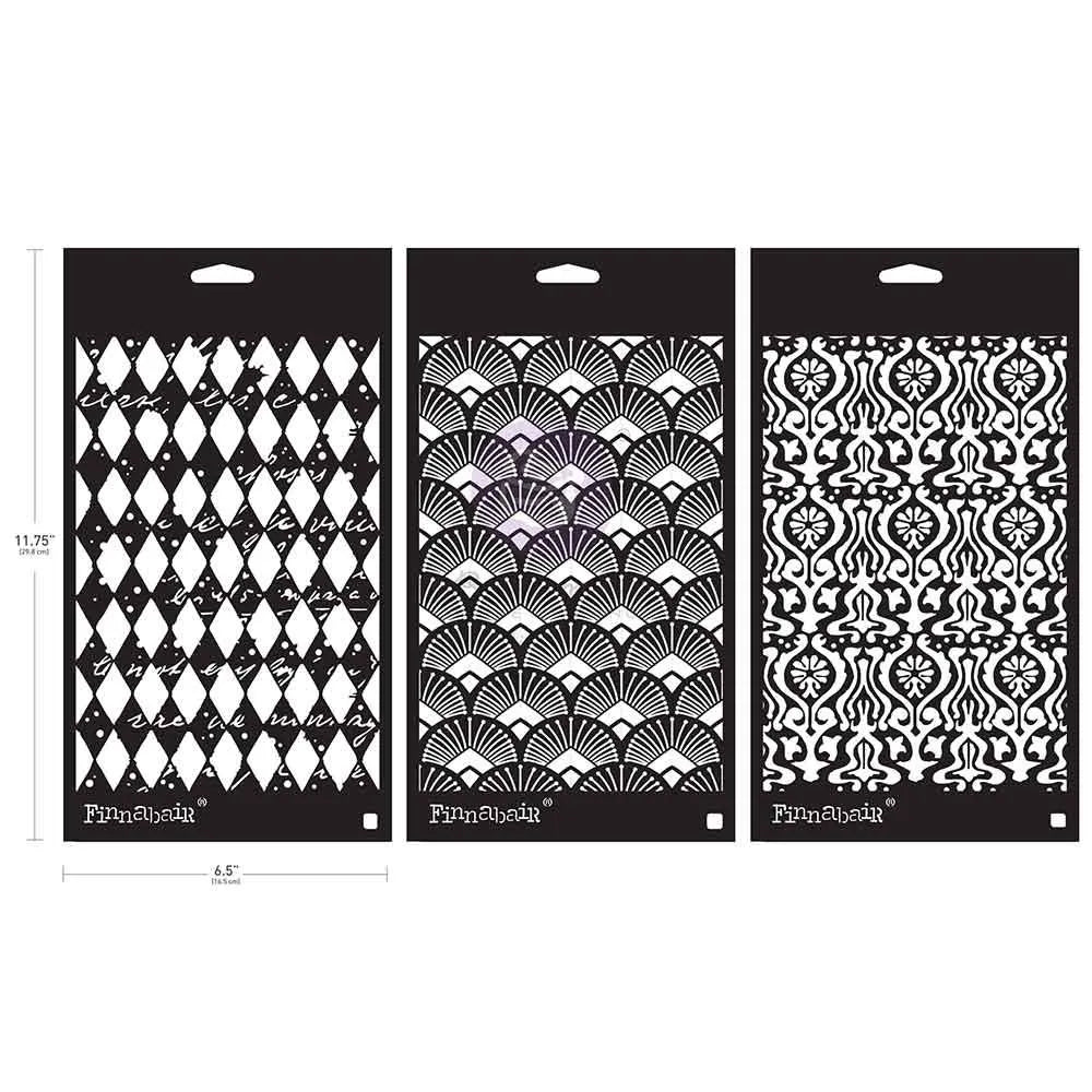 Limited Edition Finnabair Stencil Set – Decadent Walls – 3 stencils, 6″x9″ each